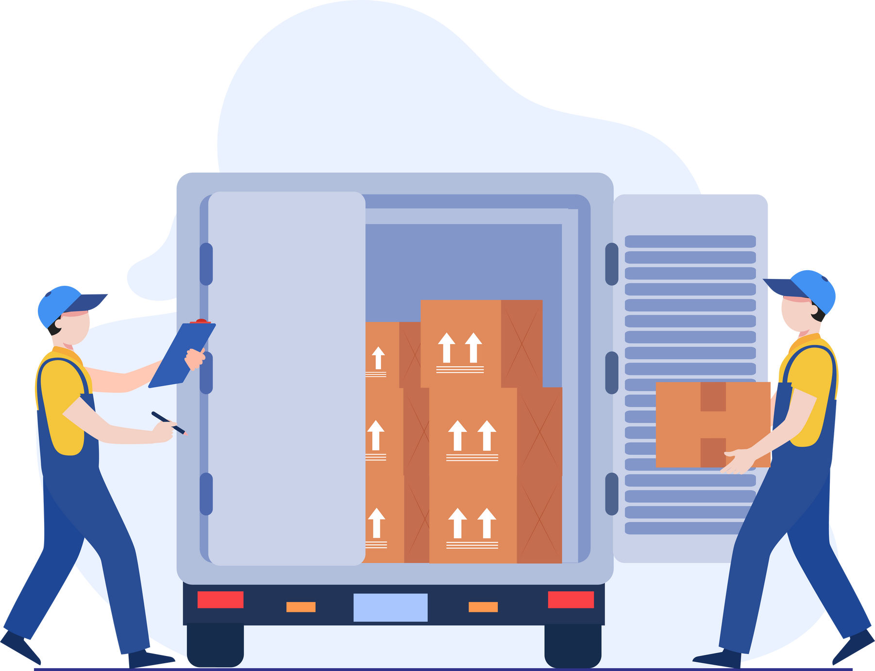 Warehouse Worker checking and loading goods in truck, concept of Transport logistics.